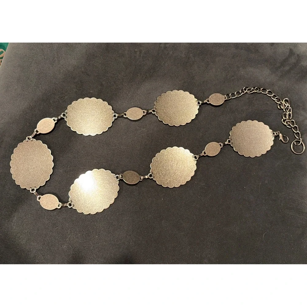 Concho Chain Belt Western Style Scalloped Floral Medallion Metal Rings 40